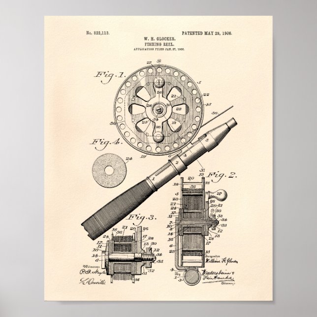 Poster Reel de pêche 1906 Brevet Art Vieux Poivre (Devant)