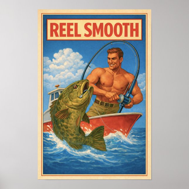 Poster Reel Smooth Retro Grouper Fisherman | Angler Art (Devant)