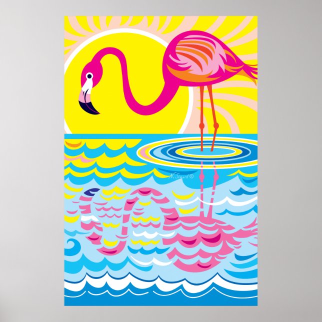 Poster Reflet de flamant rose (Devant)