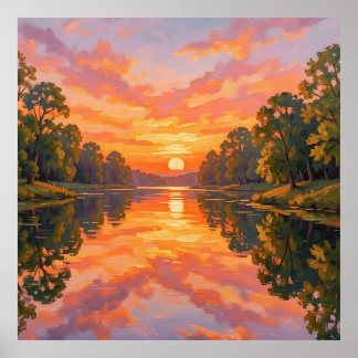 Poster Reflet de rivière au coucher de soleil vibrant