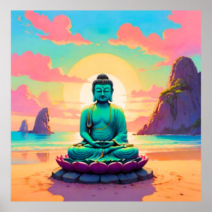Poster Reflet du coucher de soleil de Bouddha