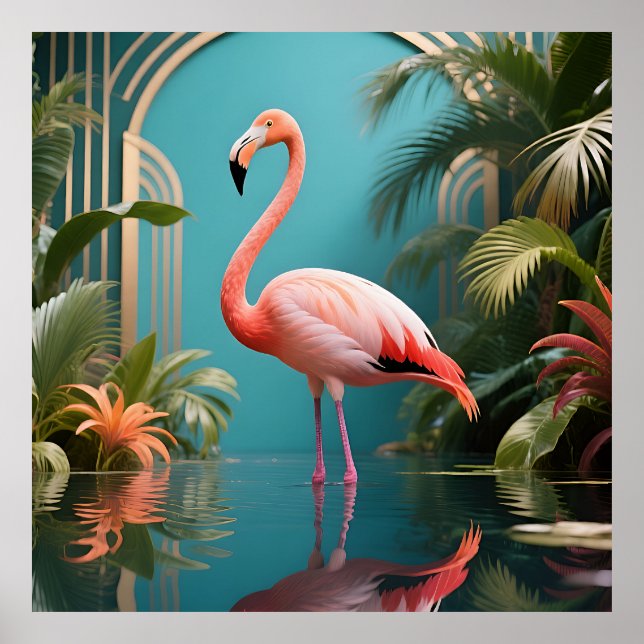 Poster Reflet Tropical Flamant Rose (Devant)