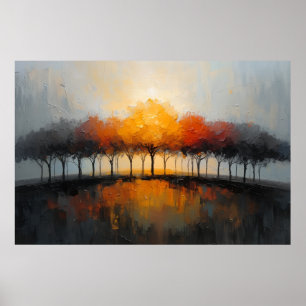 Poster Reflets d'arbres d'automne, Art du coucher de sole
