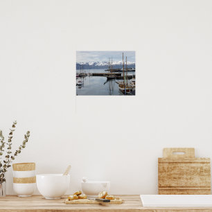 Poster Reflets de grand voilier dans un port d'Islande du