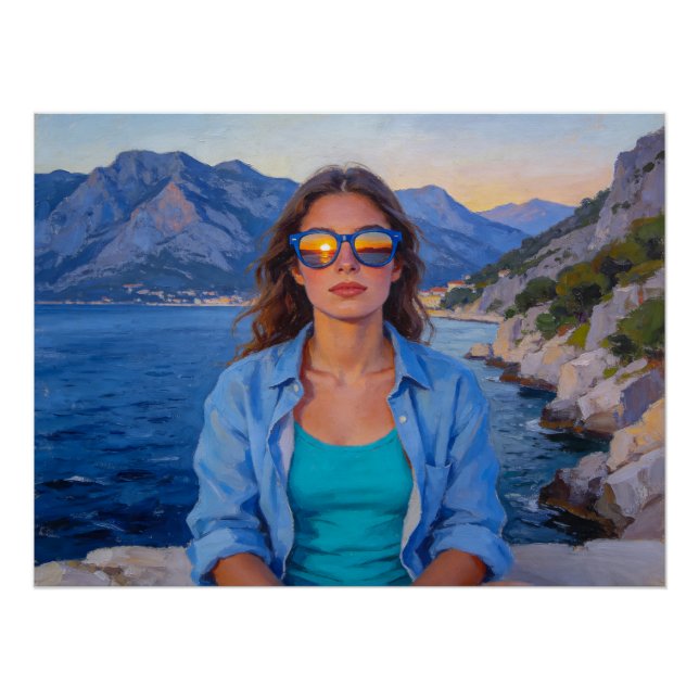 Poster Reflets du coucher de soleil méditerranéen – Moder (Devant)