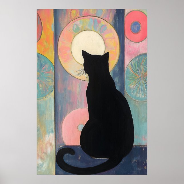 Poster Réflexion de chat noir : Élégance Abstraite - Post (Devant)