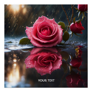 Poster Réflexion de la pluie Rose mignonne Imaginaire