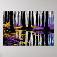 Réflexion des arbres noirs et blancs et violet jau