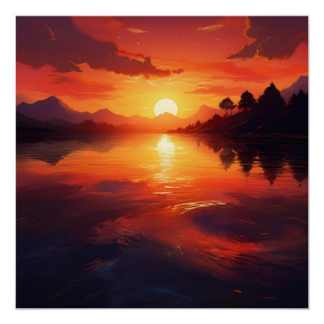 Poster Réflexion du coucher de soleil sur les eaux calmes (Devant)