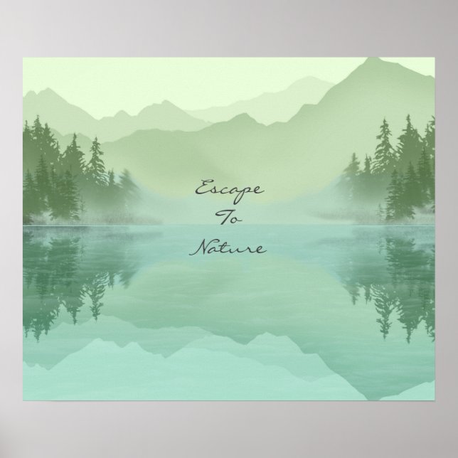 Poster Réflexion du paysage Lac Arbres Motivation verte (Devant)
