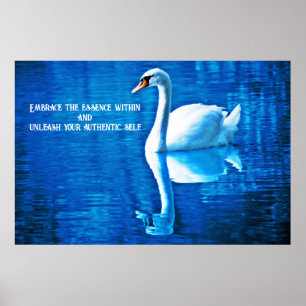 Poster Réflexion sur le cygne inspiré bleu et blanc