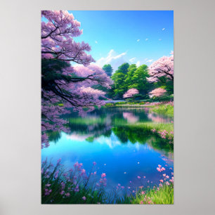 Poster Réflexion sur le lac, Ciel bleu