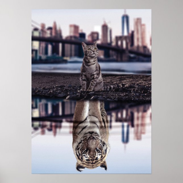 Poster Réflexion sur l'eau des chats et tigres - Succès,  (Devant)