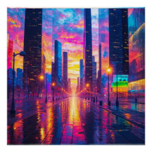 Réflexions de Neon sur le paysage au coucher du so
