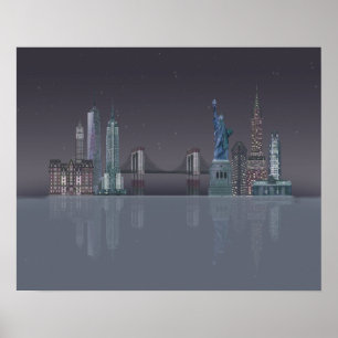 Poster Réflexions de nuit d'horizon de New York