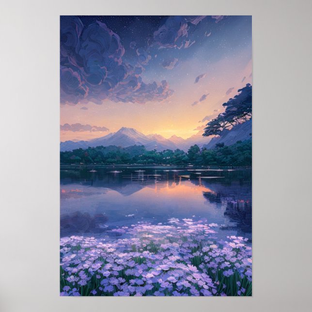 Poster Réflexions lumineuses du lac Purple (Devant)