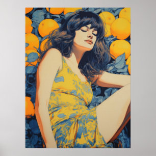 Poster Réflexions paisibles : La femme et les oranges