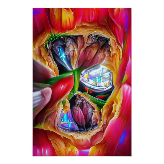 Poster Réflexions vibrantes sur les tulipes Abstraites (Devant)