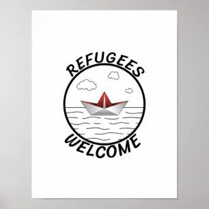 Poster Réfugiés Bienvenue Livre de protestation Bateau Ca