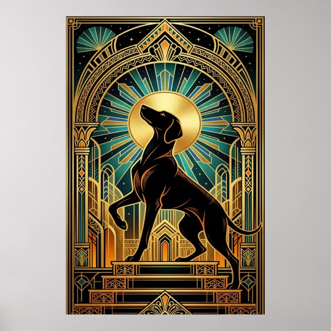 Poster Regal Art Deco Hound Dog Gold Silhouette (Devant)