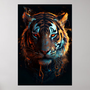 Poster Regard d'enfer : Tigre à feu avec yeux de feu