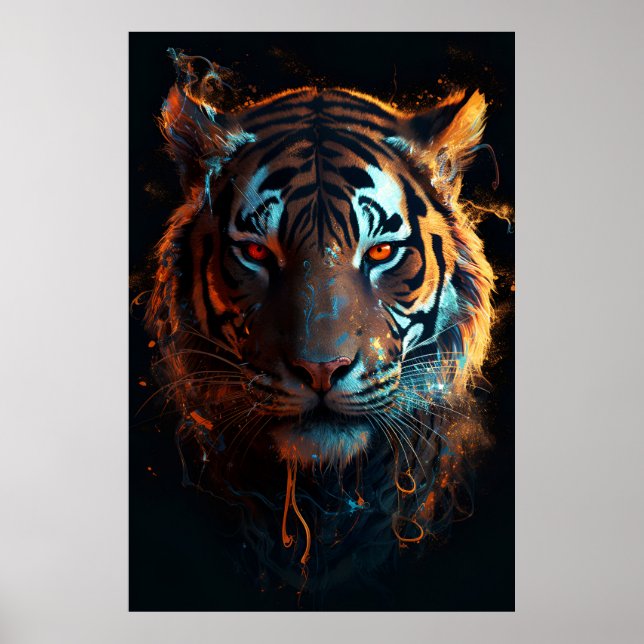Poster Regard d'enfer : Tigre à feu avec yeux de feu (Devant)