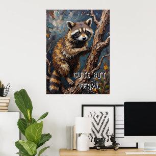 Poster Regard féral : Raccoon dans les bois nus