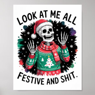 Poster Regarde-moi tout de fête et - Squelette de Noël dr