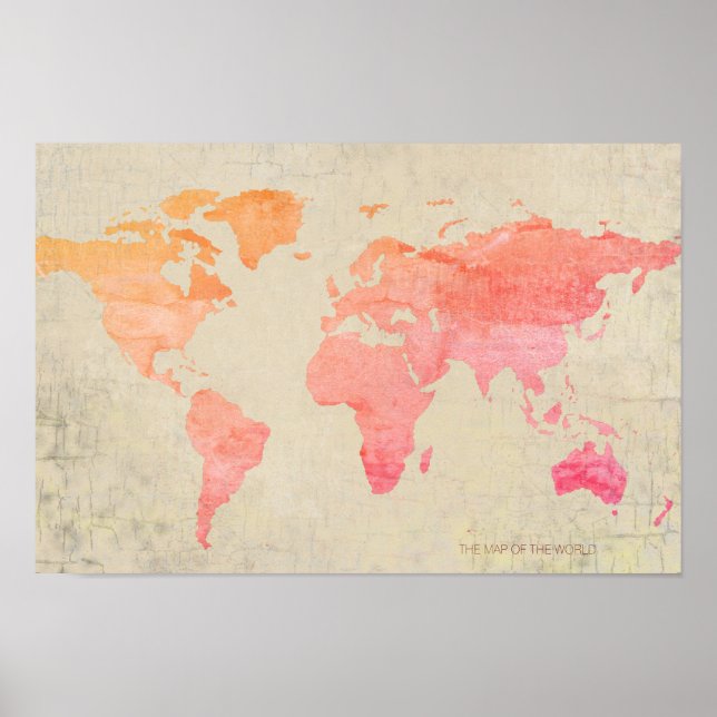 Poster regarder vieil aquarelle carte mondiale voyage (Devant)