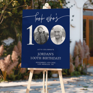 Poster Regardez qui a 100 ans Bleu 100e anniversaire