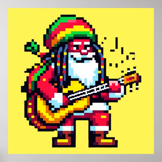 Poster Reggae Père Noël Fun Pixel Art Noël Musique Design (Devant)