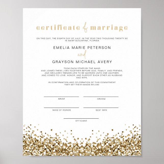 Poster REGINA Glam Yellow Gold Marriage Certificat (Devant)