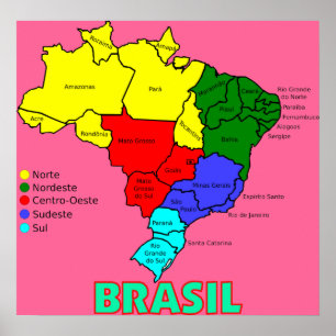 Poster Régions de ` de carte du Brésil