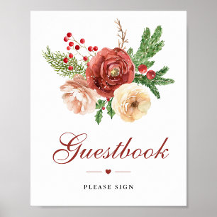 Poster Registre de mariage Floral de Noël Feuillage de pi