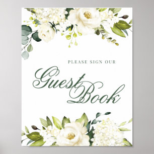 Poster Registre des invités aux roses blanches