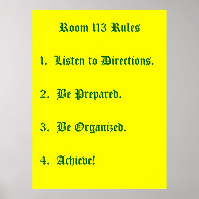 Poster Règlement de la chambre 113 (Devant)