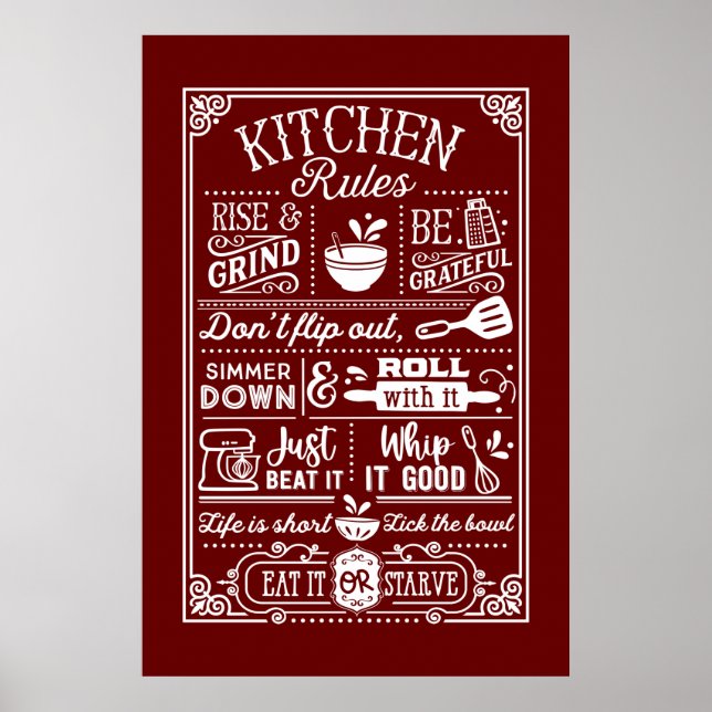 Poster règles de cuisine mignon mot art (Devant)