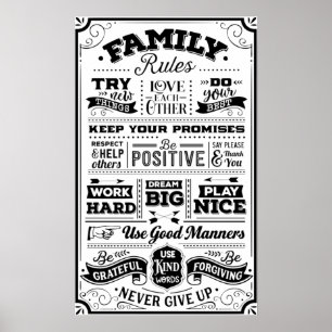 Poster Règles de famille Noir et Blanc