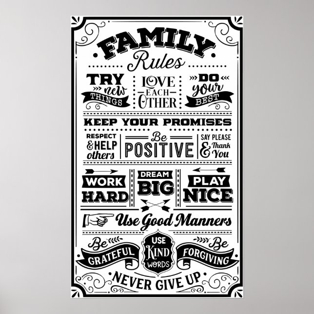 Poster Règles de famille Noir et Blanc (Devant)