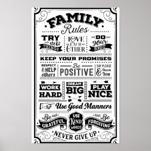 Poster Règles de famille Noir et Blanc