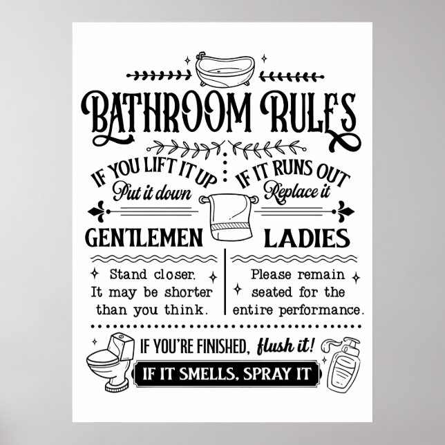 Poster Règles de la salle de bain sympas (Devant)