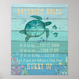 Poster Règles de salle de bain dépêchez la tortue
