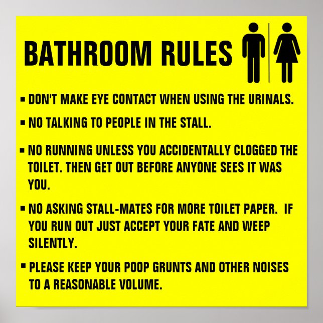 Poster Règles de salle de bain Ne pas faire de contact vi (Devant)