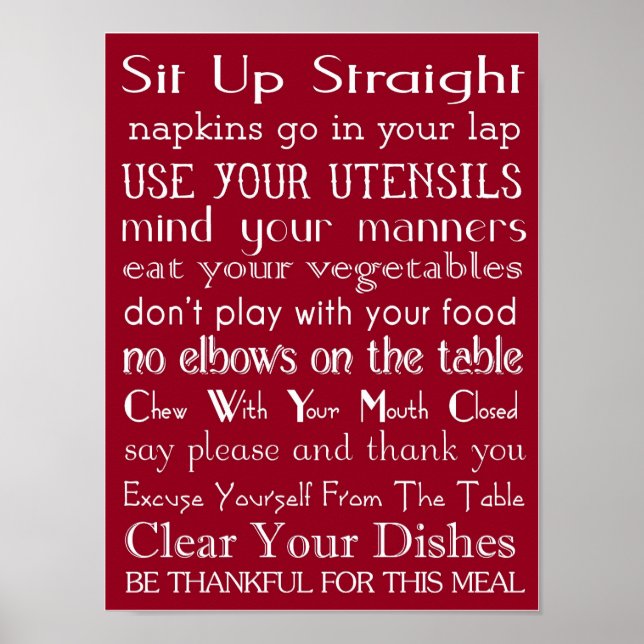 Poster Règles de table de famille (Devant)