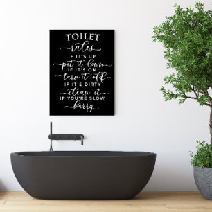 Poster Règles de toilettes amusantes – Texte blanc élégan
