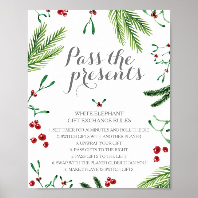 Poster Règles d'échange de cadeaux Christmas White Elepha (Devant)