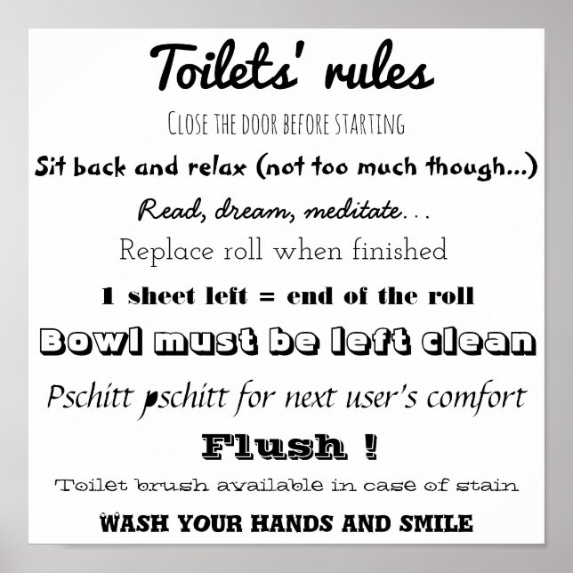 Poster Règles des toilettes d'affiche (Devant)