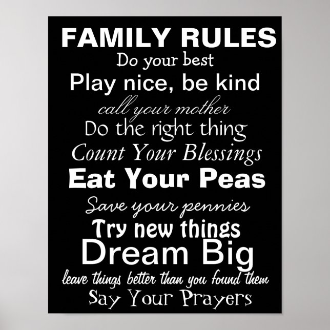 Poster RÈGLES FAMILIALES #2, Inspiration pour une famille (Devant)
