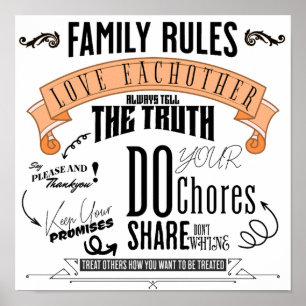 Poster RÈGLES FAMILIALES Imprimer, papier d'affiche de va
