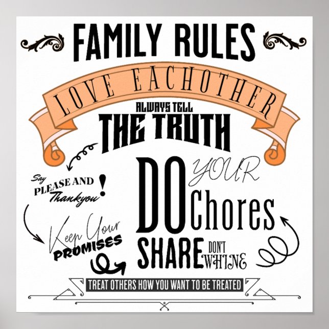 Poster RÈGLES FAMILIALES Imprimer, papier d'affiche de va (Devant)